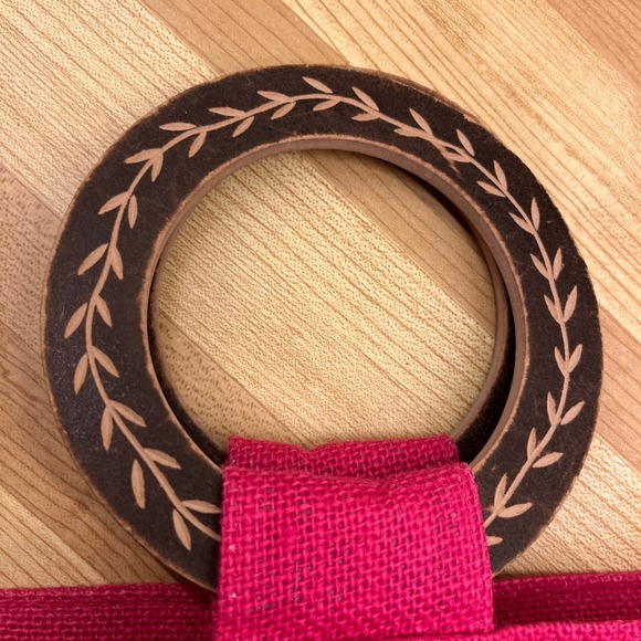 Pink Tweed Bird Applique Wood Handle Tote Zippered Top - Picture 9 of 9